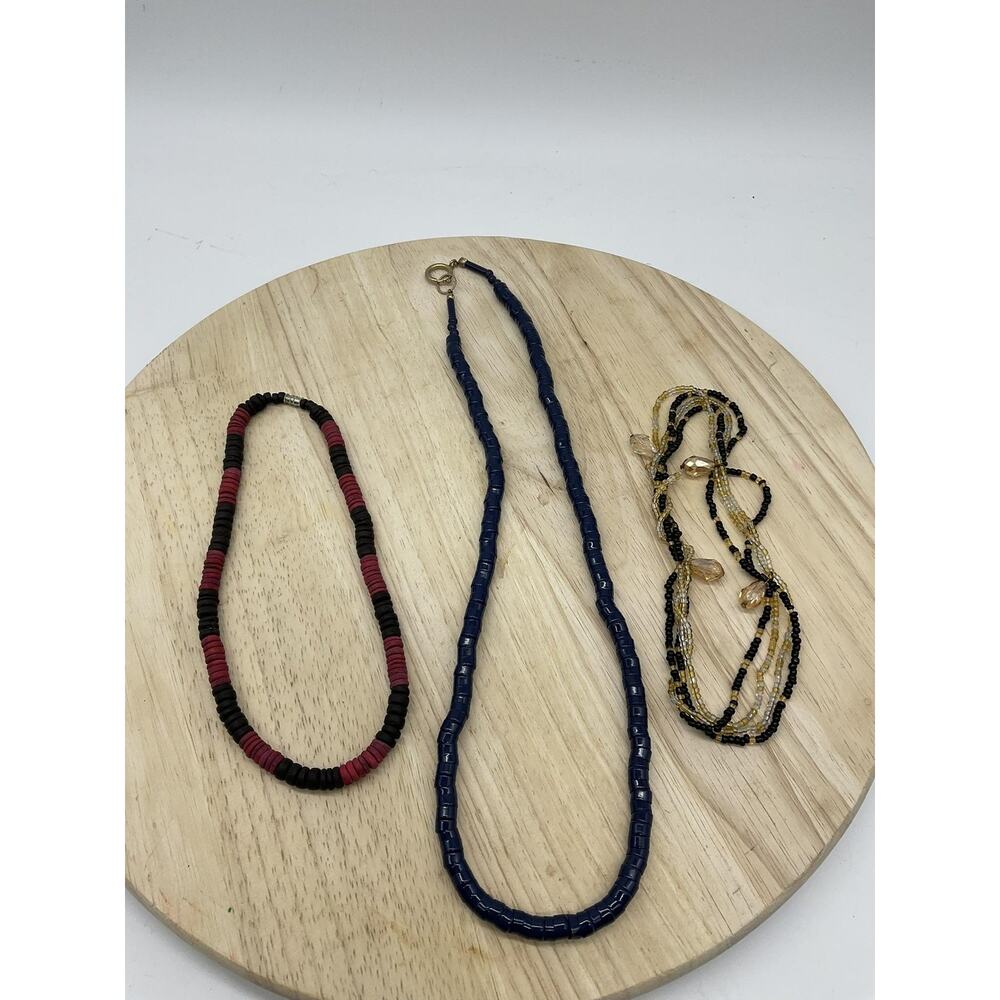 Lot 3 Beaded Necklace Womens‎ Multicolor Layered Blue Black Yellow Jewelry Set